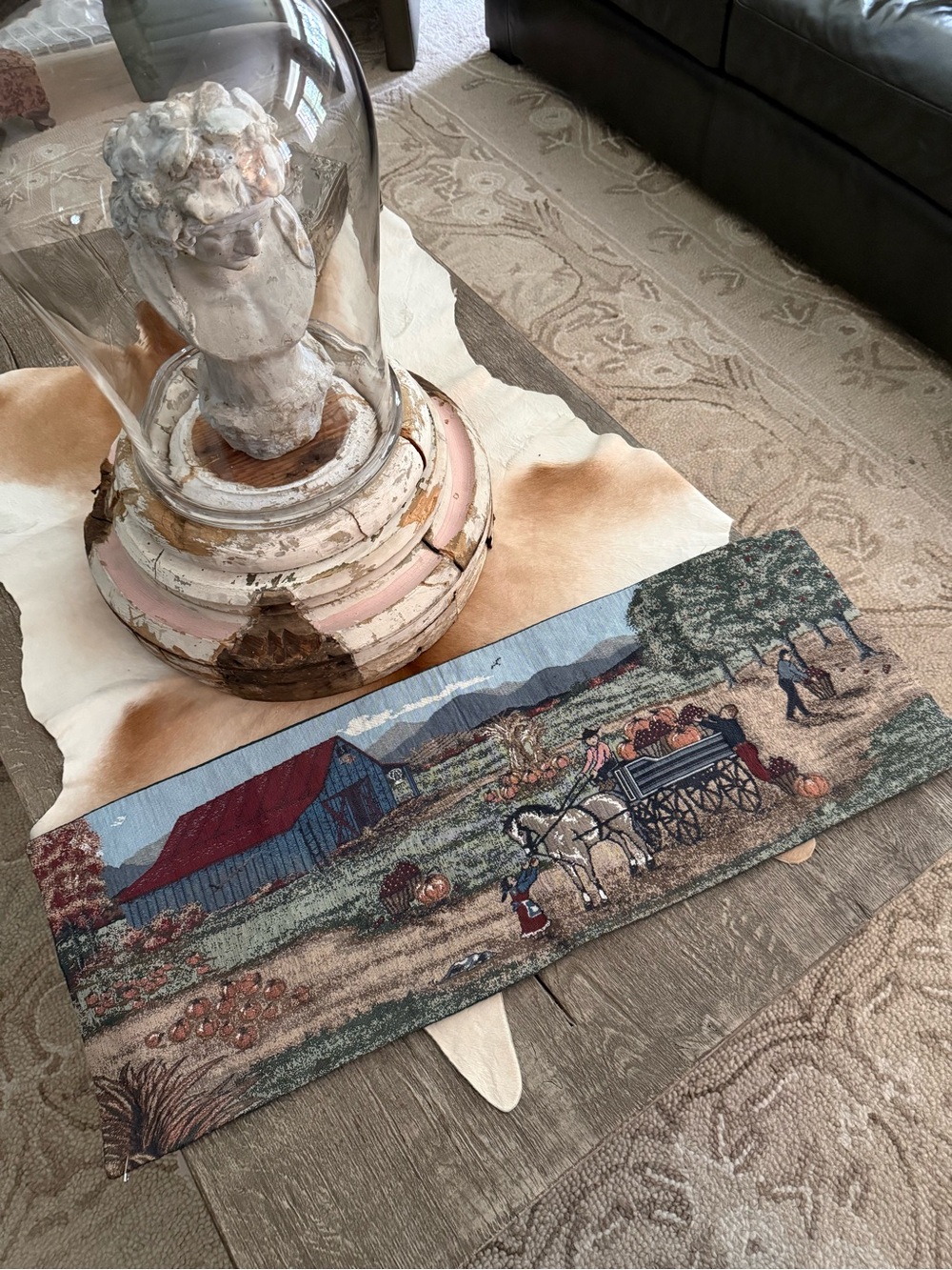 Vintage Woven Tapestry Fall Autumn Scene
